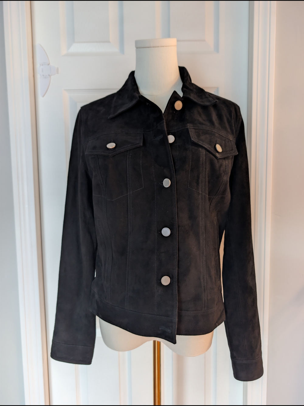 ​Quince 100% Goat Suede Leather Trucker Jacket Black Size M NWOT